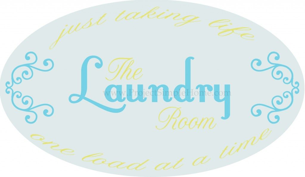 A handmade laundry room sign in aqua and yellow
